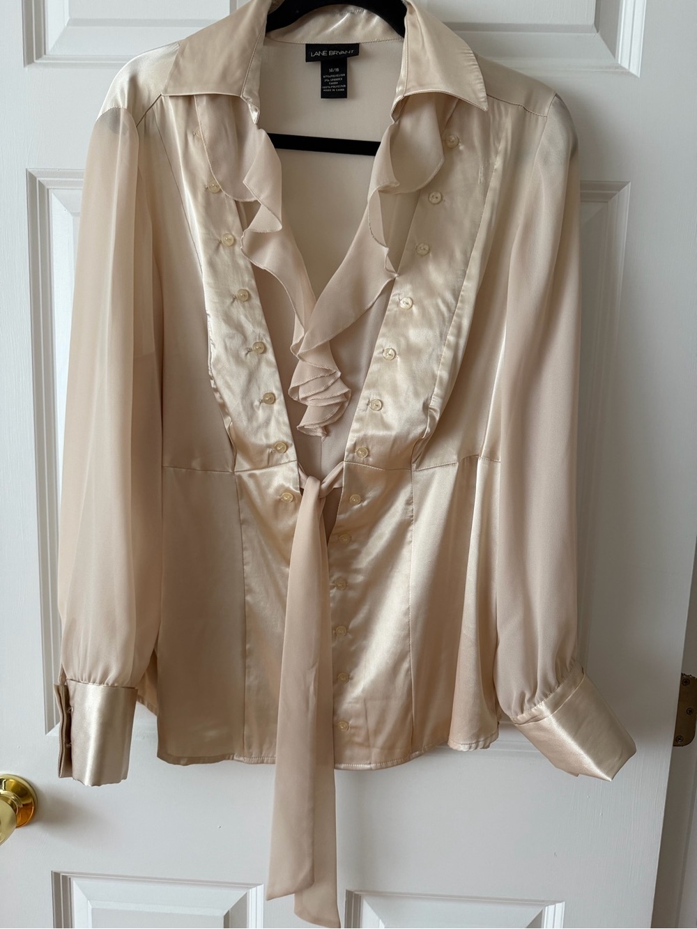 Lane Bryant Champagne Tie-Neck Ruffle Blouse
